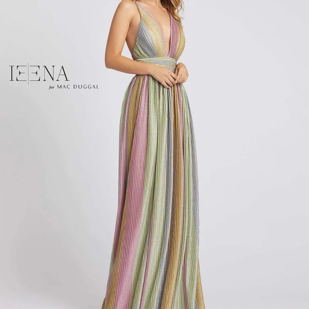Ieena for Mac Duggal | Pleated Multicolor Dress | Size 12
